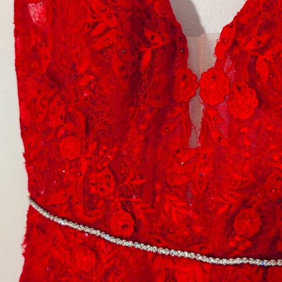Morrell Maxi Red Lace Corset Dress Rhinestones Cami Straps Prom Hoco Formal 10 - Picture 3 of 15